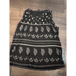 Lucky Brand Tank Top Sleeveless Black White Print Casual Boho Size‎ M